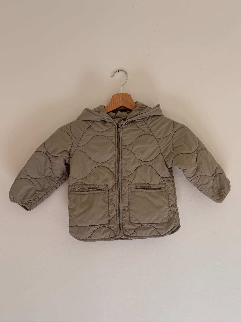 Zara Quilted Hooded Puffer Jacket - Olive Green